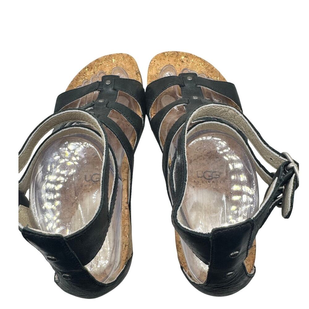 UGG Australia Sechura Gladiator Sandals Sheepskin Heel Black Size 8 - Picture 6 of 9